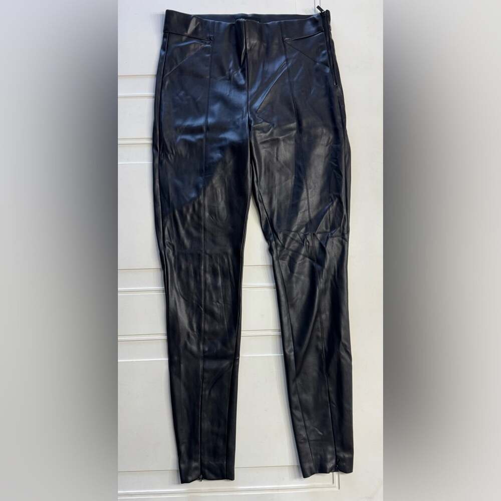 Zara Womens Sz M Black Faux Leather High Rise Skinny Ankle Zip Leggings